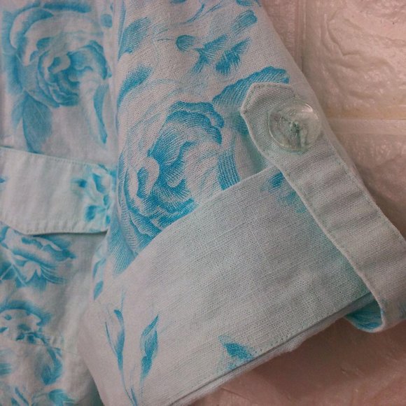 Y2K Cassini Linen Floral Blouse Sz-L Pocket SSL - Picture 8 of 10